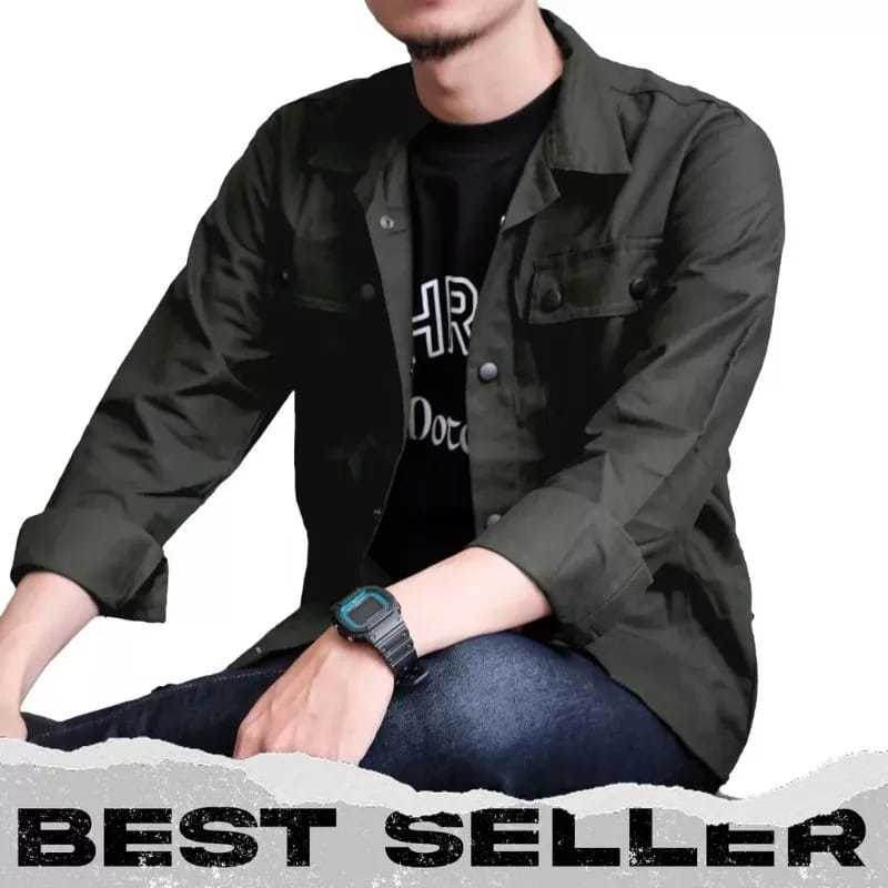 Best Seller Trucker Semi Parka Pria Kancing Hitam Canvas Man