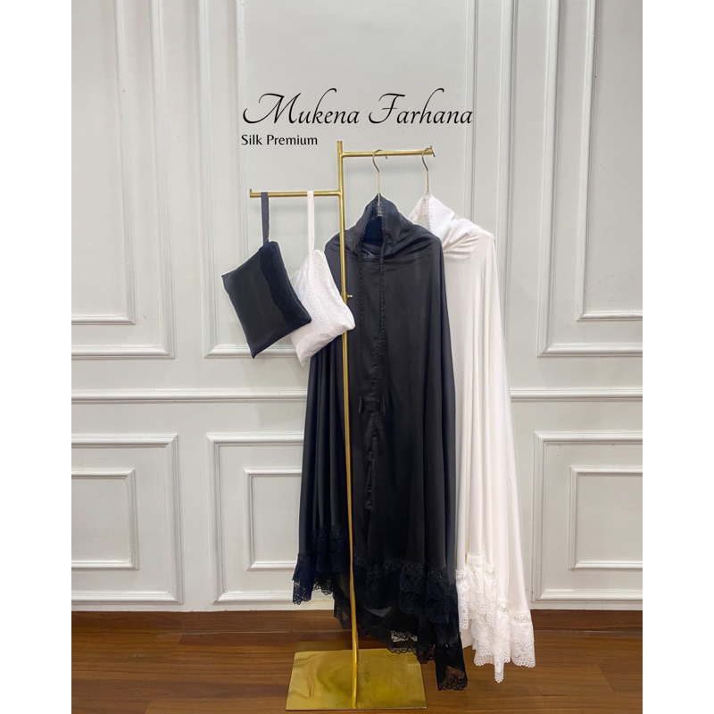 Mukena Farhana Silk Premium Jumbo Polos 2in1 Hitam Putih Mukena Silk Mewah Lebaran / Daily