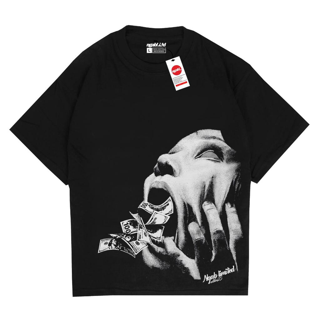 Ngab Kaos Baju Distro Oversize All About Money Ngab.Ltd Unisex OVZ035 Hitam Cotton Combed 24s