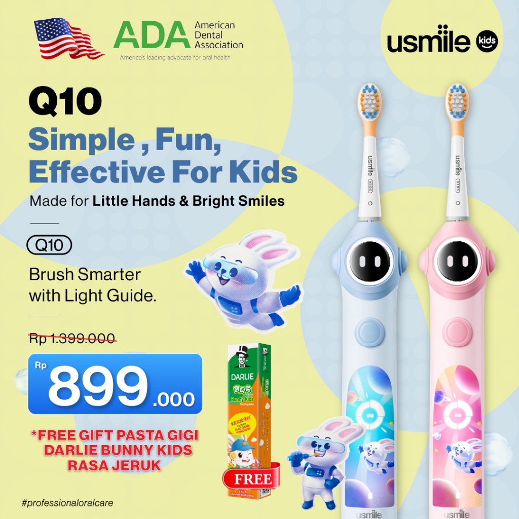 usmile Q3 Sikat Gigi Elektrik Anak, Pink dan Biru, 180 Hari Penggunaan