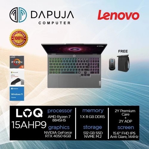 NB LENOVO 8845HS Memori 8GB HDD 512GB LOQ 15AHP9 Ryzen 7 8845HS Luna Grey 83DX0038ID