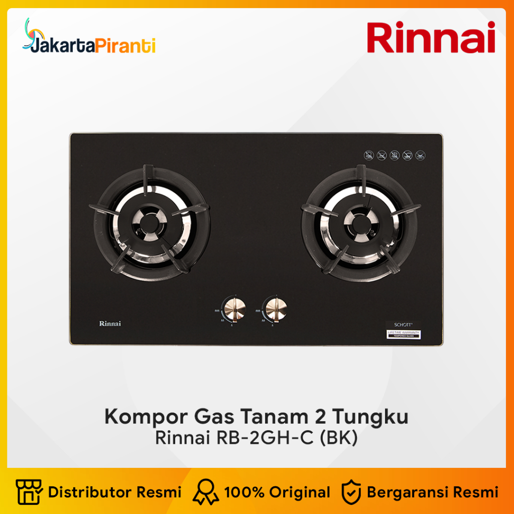 RINNAI Kompor Kaca Tanam 2 Tungku RB-2GH-C - 100% ORI Built-in Gas Hob Kompor Gas Tanam 2 Tungku Rin