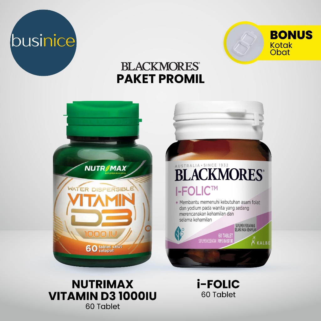 PAKET PROMIL BLACKMORES IFOLIC 60 TABLET DAN NUTRIMAX VITAMIN D3 1000 IU 60 TABLET