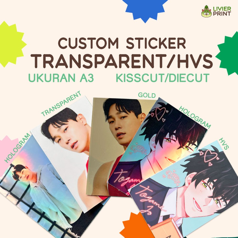 

(PER A3) Custom Sticker Transparent / HVS Kiss Cut / Die Cut Laminasi Glitter Hologram Glossy Doff