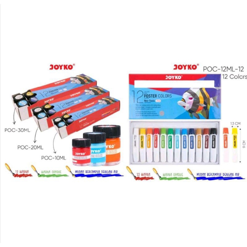 JOYKO POSTER COLOR SET 12 CAT AIR DALAM BOTOL KACA 10ML 20ML 30ML