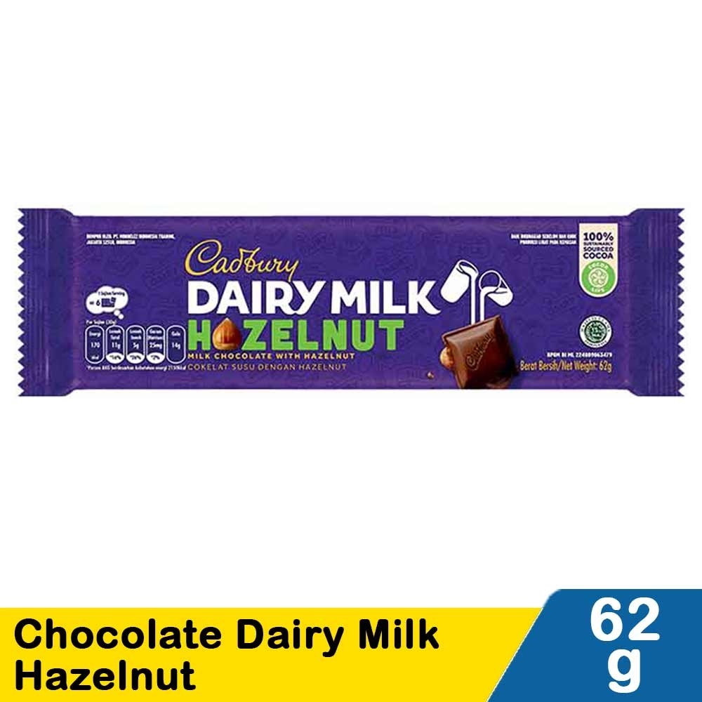 

Cadbury Dairy Milk Hazelnut 62g coklat dan susu yang lembut cadburry hazelnut 62g