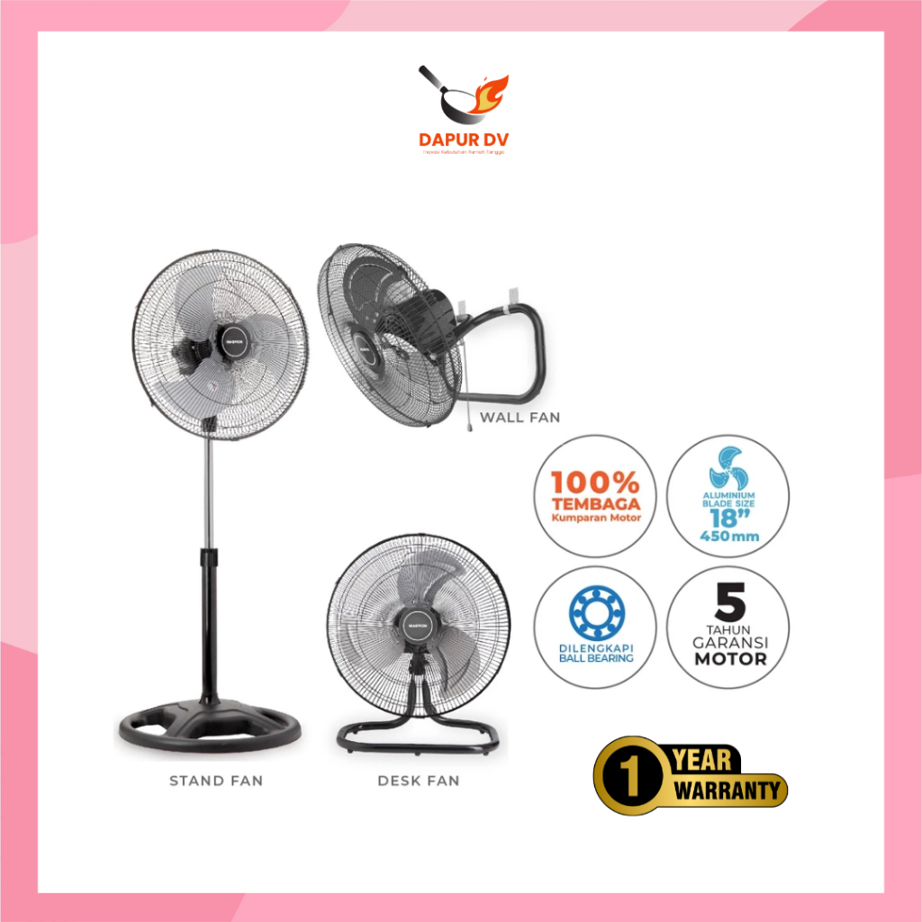 Maspion Power Fan Kipas Angin Daya 18 Inch PW-451 3IN1 Kipas Dinding Berdiri