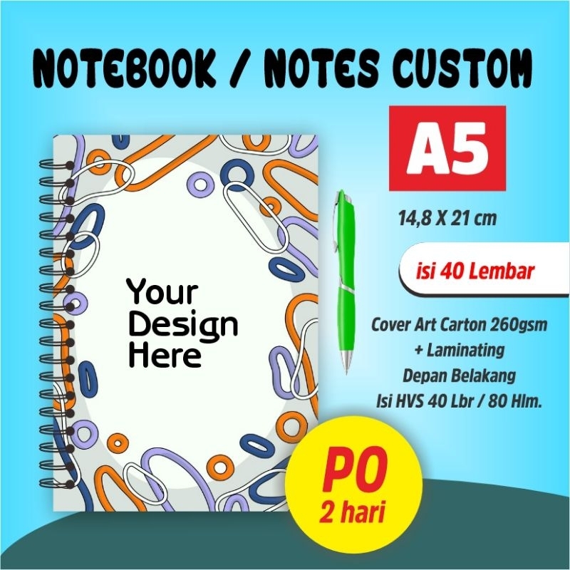 

Notebook/Notes Custom A5 isi 40 lembar polos dan garis