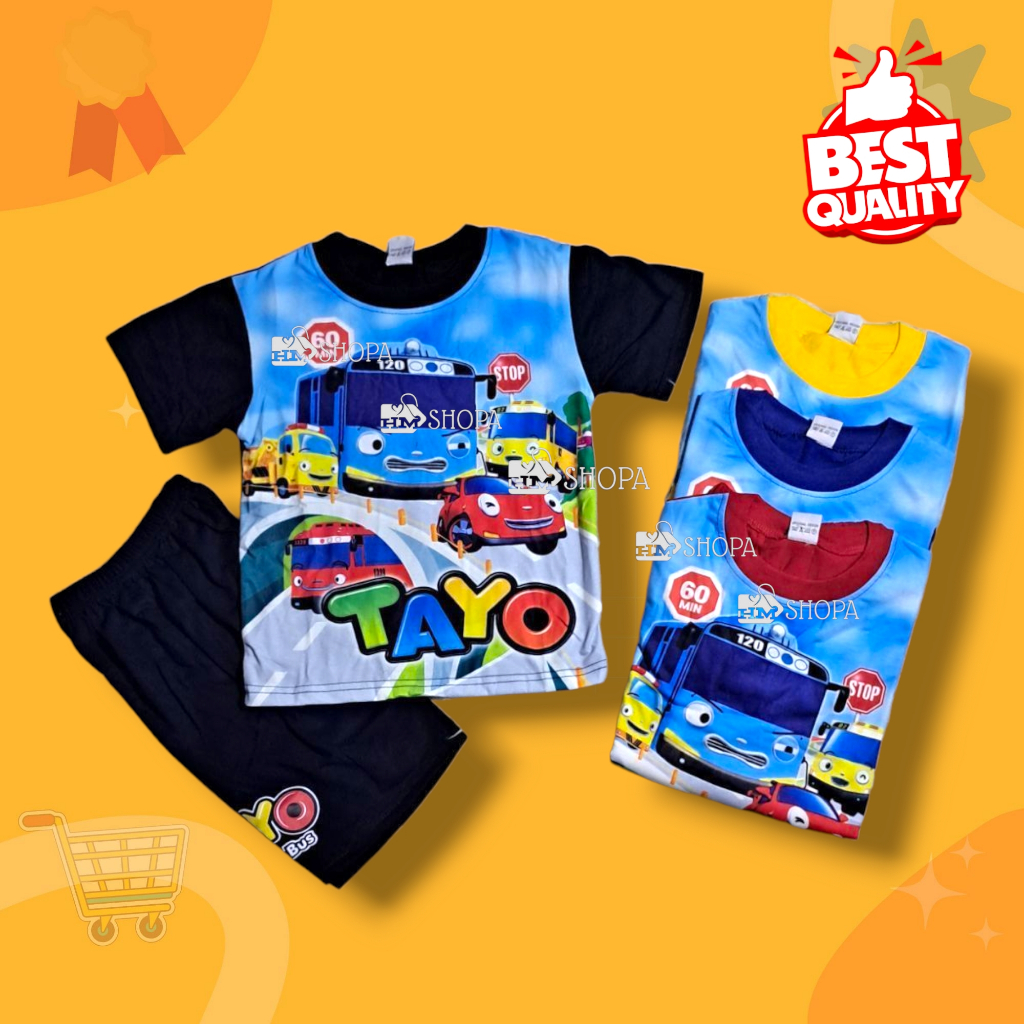 Baju Stelan Anak Laki-laki perempuan Karakter TAYO Full print 1-10 tahun Baju harian anak setelan ta