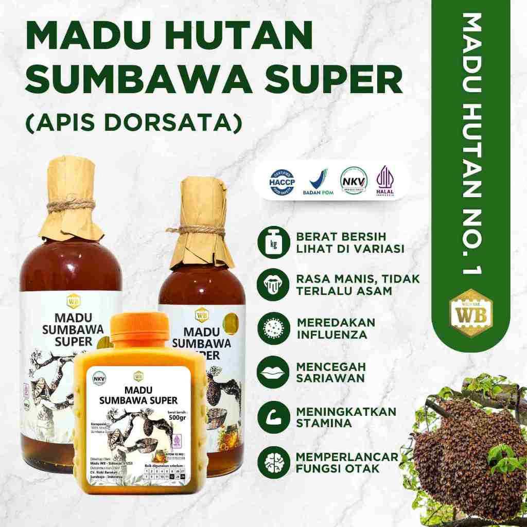 

WB Wild Bee - Madu Sumbawa Super / Lebah Apis Dorsata - Wild Bee - Kemasan Ekonomis - Beli 10 Gratis 1