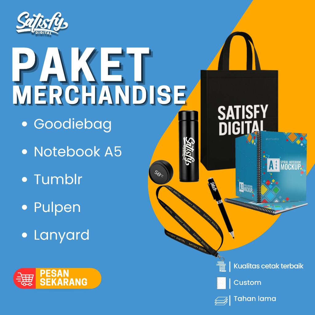 

Paket Seminar, Souvenit Gift (Goodie bag Spondbond, Notebook A5, Pulpen, Lanyard) Custom