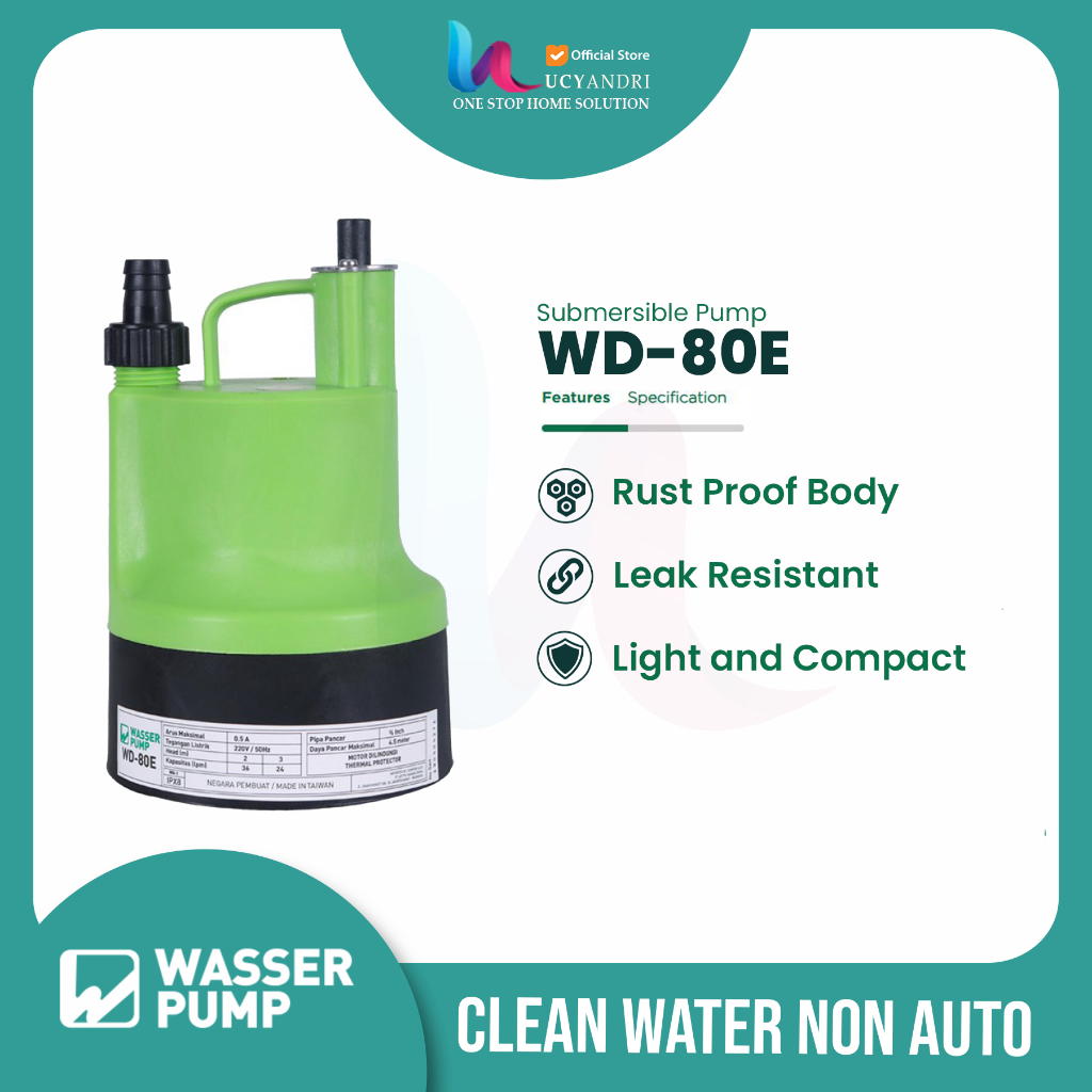 WASSER Submersible Pump WD 80 E Pompa Celup Kolam Pompa Air Original