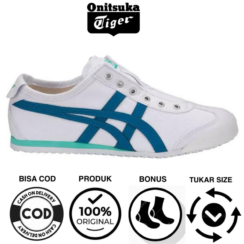sepatu pria & wanita onitsuka tiger mexico 66 ORIGINAL slip on white blue tosca/free paperbag