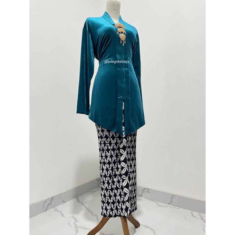 SET KEBAYA BLUDRU KARTINI BIRU TOSCA PREMIUM MURAH / SET KEBAYA BLUDRU DAN ATASAN / KEBAYA PREMIUM T