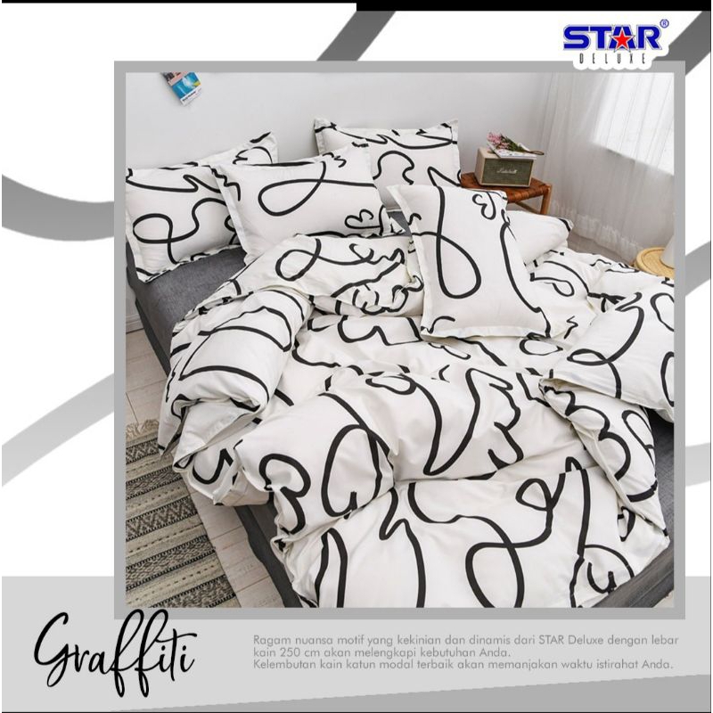 Sprei Katun lokal Premium / Sprei Motif Graffiti motif Terbaru Merk Star / Sprei garis / Sprei Spira