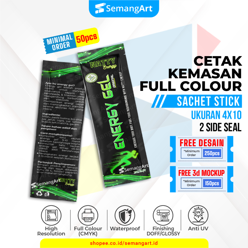 

Kemasan Sachet 4x10 Minuman Serbuk Collagen / Gel Cairan Full Printing Desain Custom