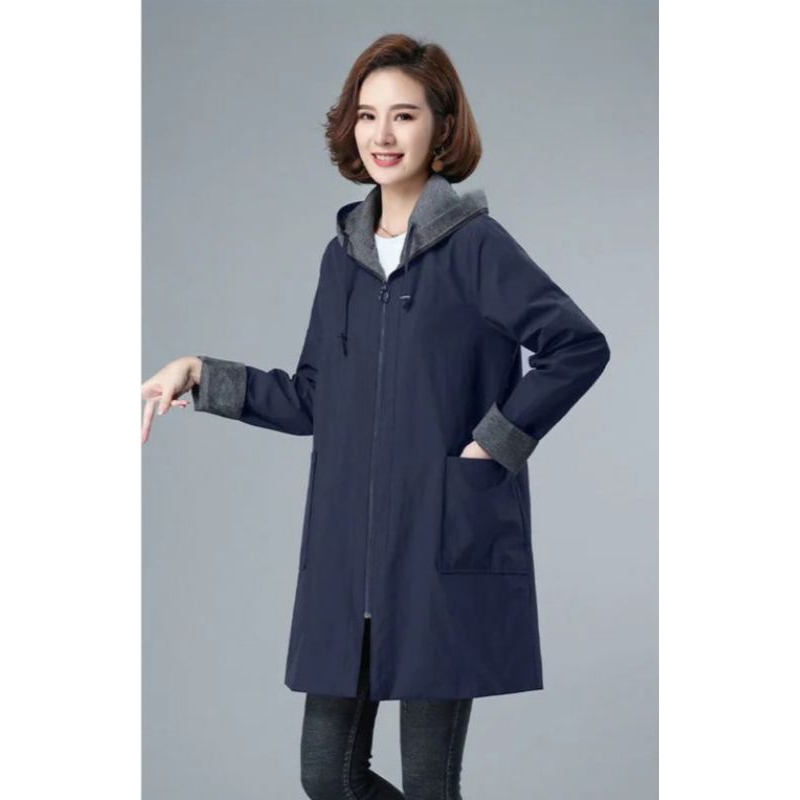 jaket Mantel jaket jubah cewek musim dingin berbahan Polyester berkupluk Plice premium tebal