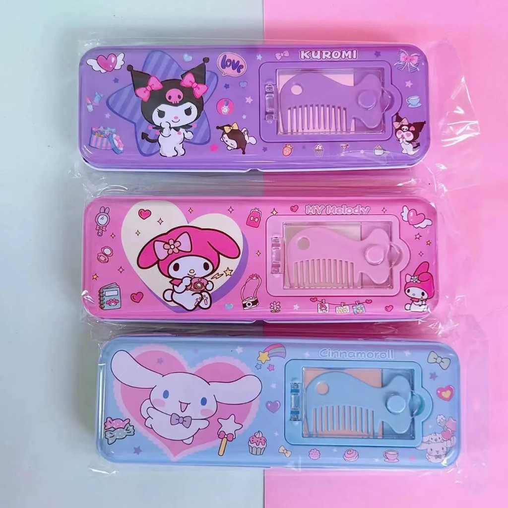 

V2_Pensil Case Kaleng XY-5266 Sisir/Kotak Pensil Kaleng 2 Susun / pencil case cermin + sisir Kuromi Set Tempat Pensil Kaleng Sisir Kaca Karakter Sanrio