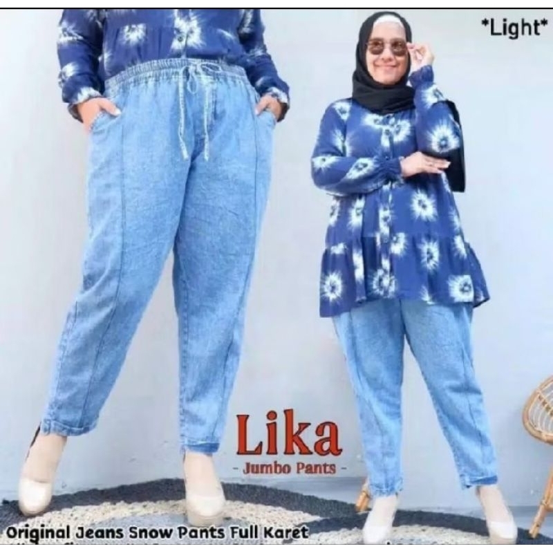 LIKA JUMBO PANTS//BAGGY PANTS JEANS WANITA PINGGANG FULL KARET STANDAR DAN JUMBO