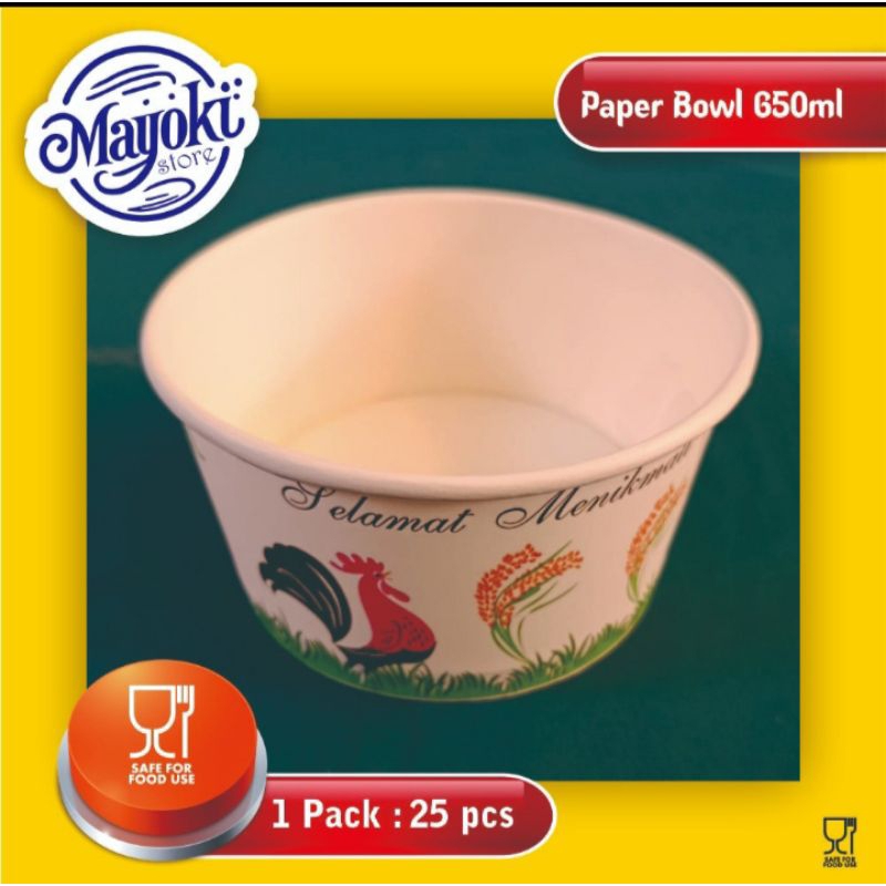 Paper bowl 800 ml / mangkok kertas 800 ml / paper bowl motif ayam jago / mangkok kertas ayam jago