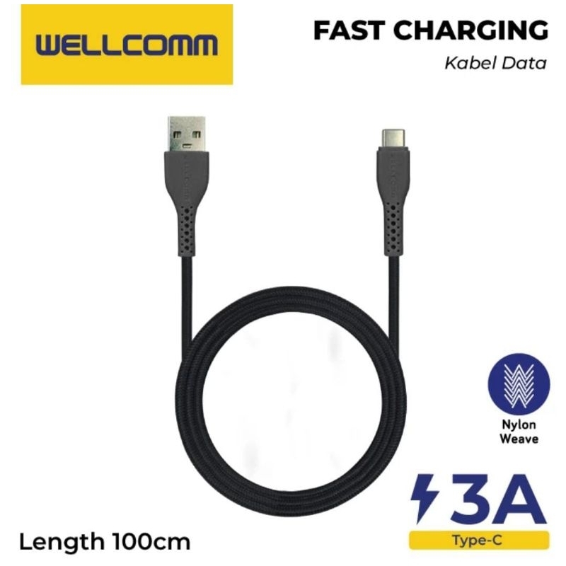 Kabel Data Wellcomm Fast Charging 3A Nylon B Type-C