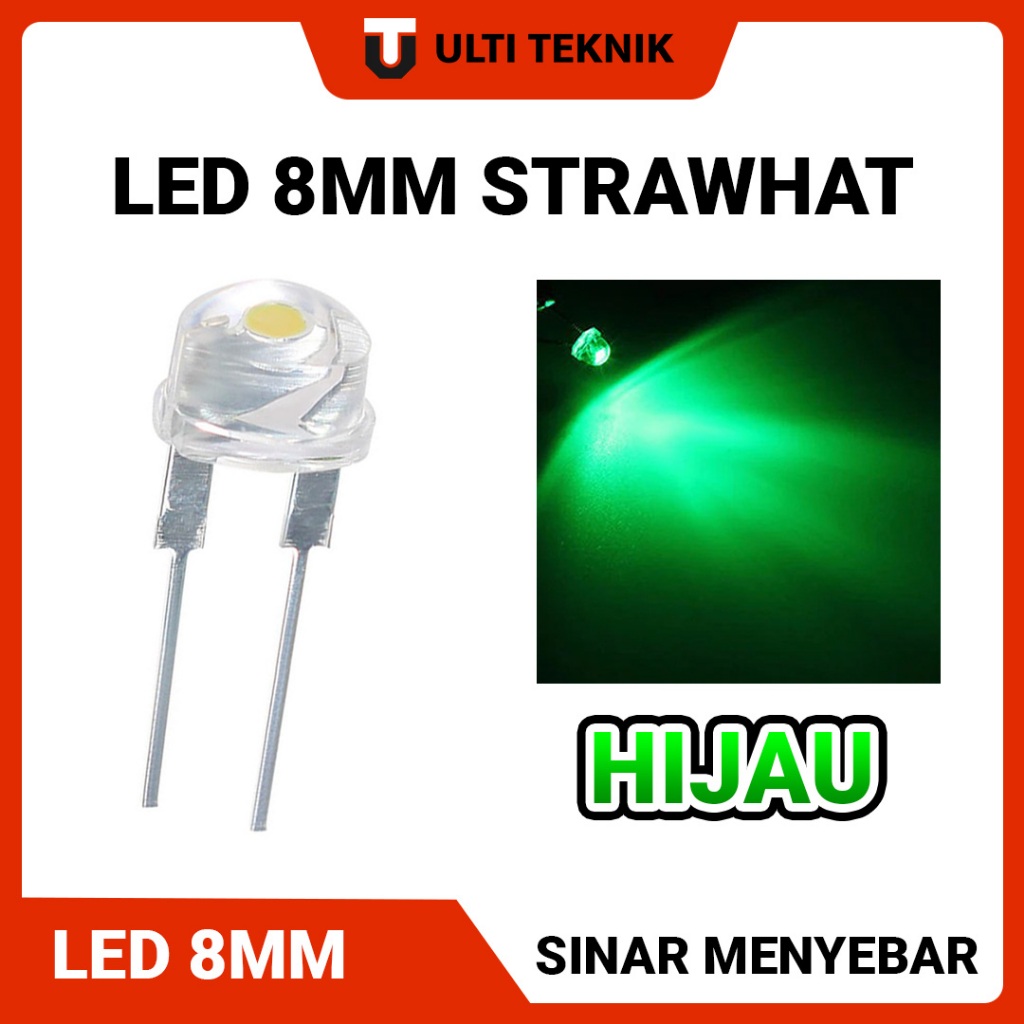 LED Strawhat 8mm Body Clear | Lampu LED Topi - Warna Hijau