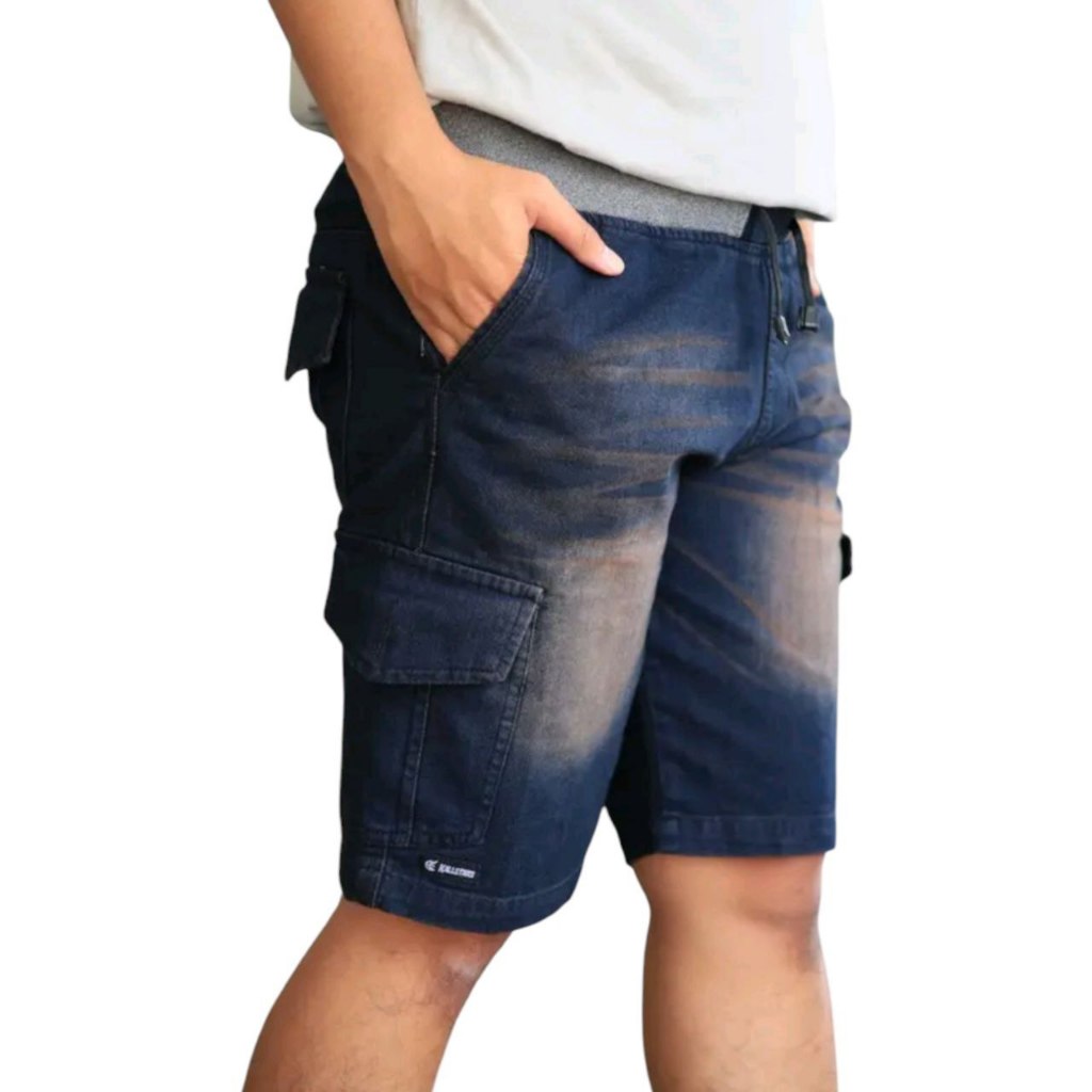 Celana Pendek Pria Cargo Jeans Denim Viral Terbaru Premium Original Mall Best Quality Pinggang Karet