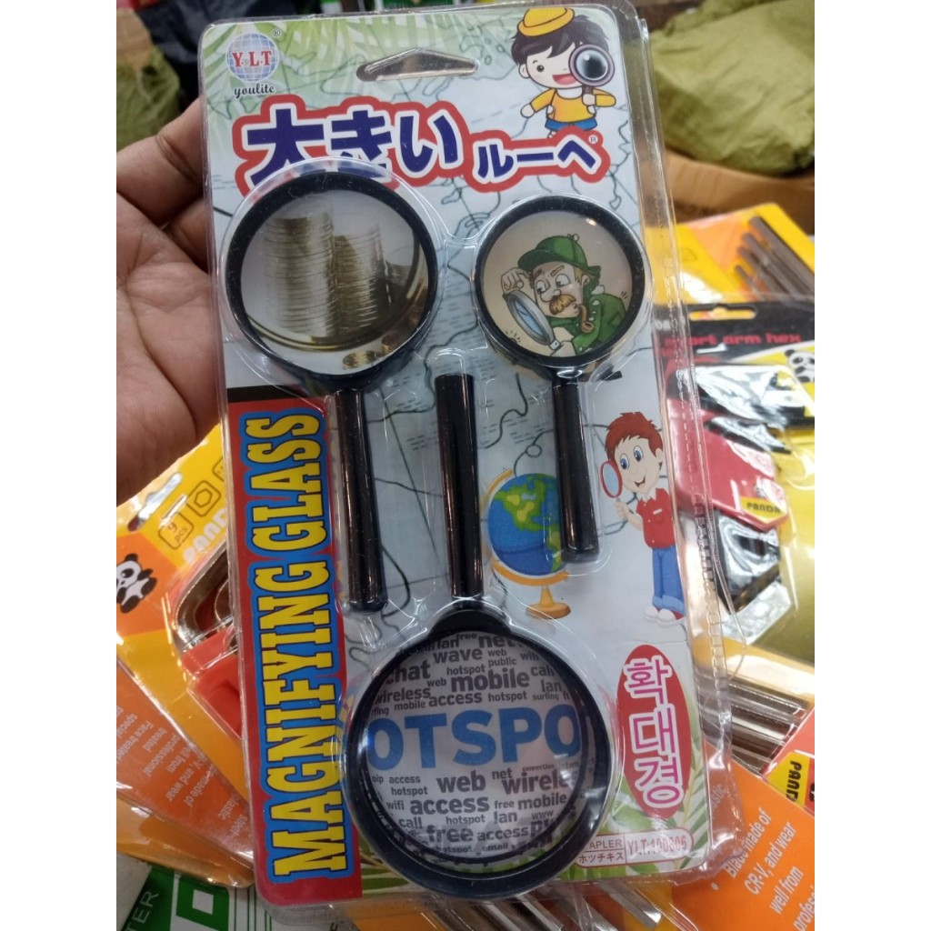 

Kaca Pembesar YLT 100806 isi 3 pcs ukuran besar dan sedang MAGNIFYING