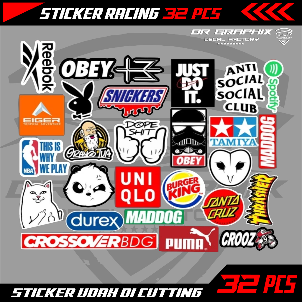 

32 PCS Sticker Brand Obeyy STicker Motor Racing SUdah Di Potong