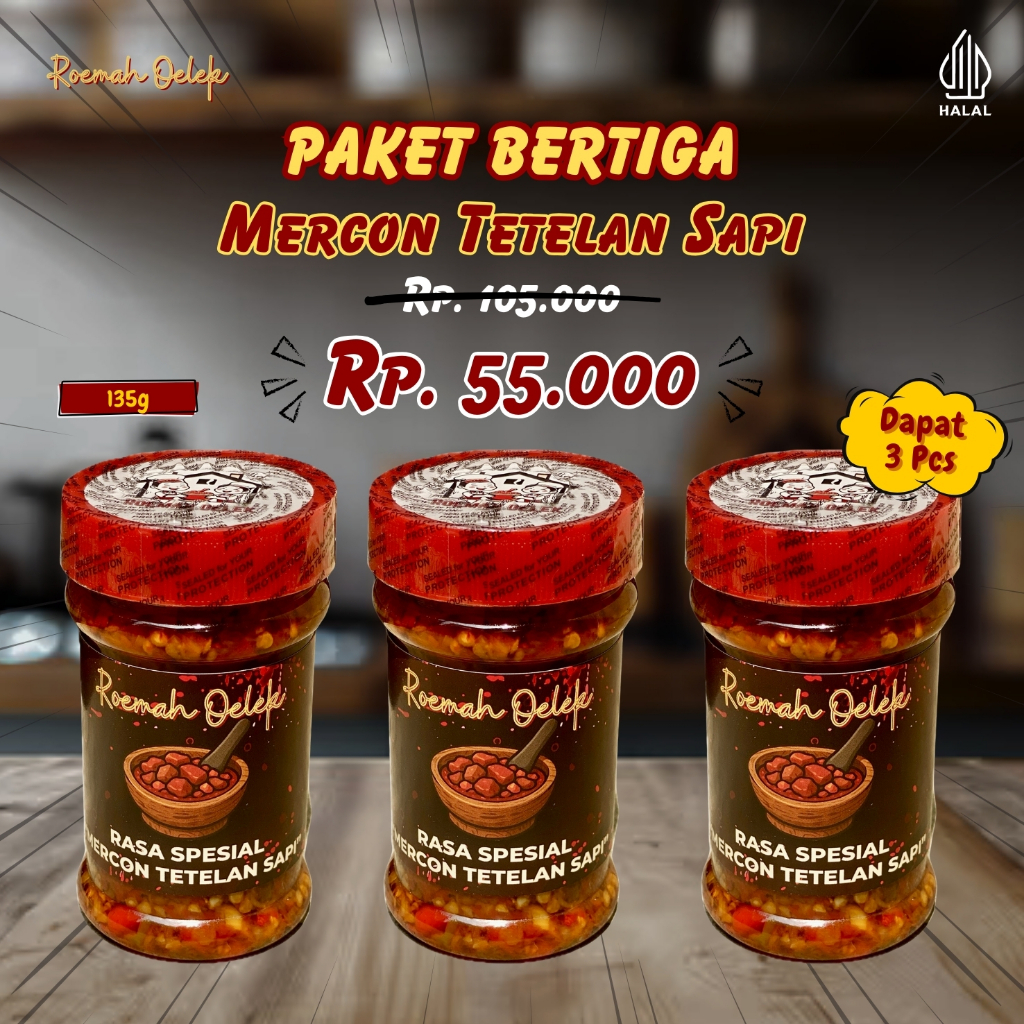 

Paket Bertiga Sambal Mercon Tetelan 135gr – Daging Lumer, Pedas Juara! | Roemah Oelek