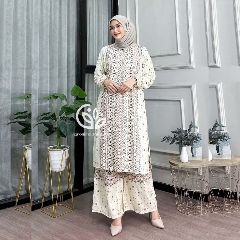 one set tunik ketupat rayon batik premiun jumbo rempel busui adem nyaman atasan bawahan wanita celan