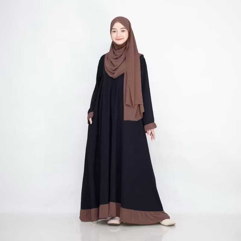 Gamis Abaya Hitam Anak Perempuan 11 Sampai 17 Tahun Liyana Syar'i Set Pashmina Bahan Ceruty Babydoll