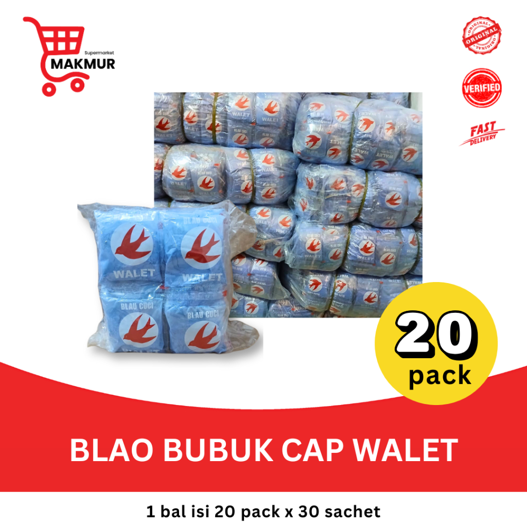 Blao Bubuk Cap Walet  Pembersih Pakaian Cuci Blau isi 20 Pack X 30 - GROSIR