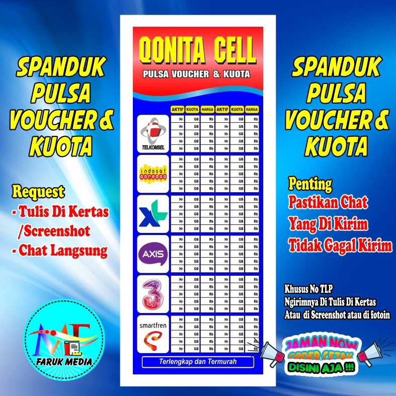 spanduk banner pulsa voucher dan kuota terbaru paling keren ukuran 160x60 cm bisa custom / bisa cod