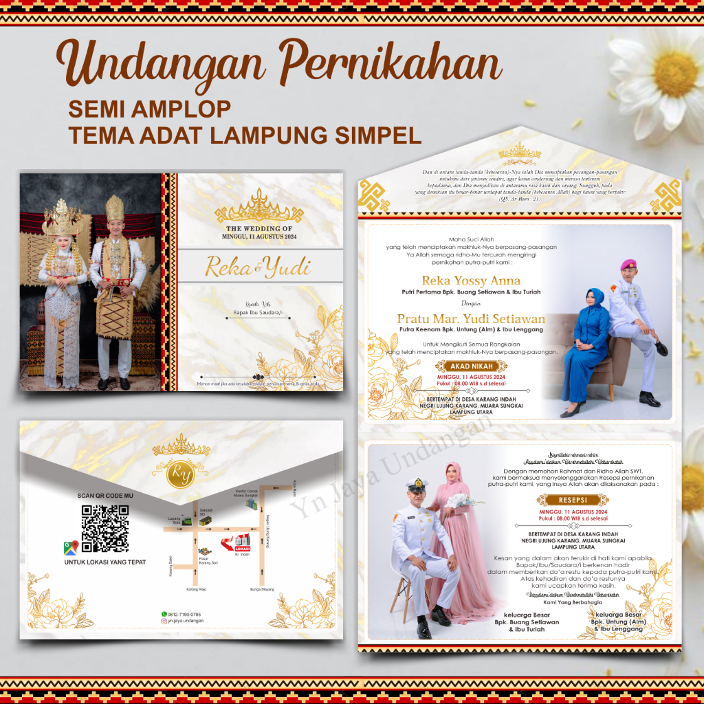 UNDANGAN PERNIKAHAN TEMA ADAT LAMPUNG SIMPEL BENTUK SEMI AMPLOP