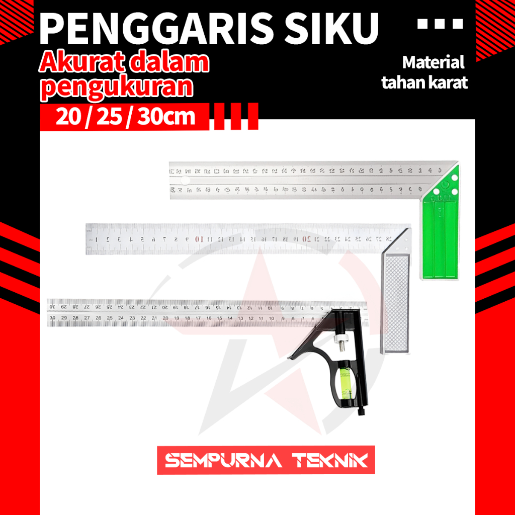 

【Ready】Penggaris Siku Tukang Besi Pasekon Ukur 8 inch / 25 cm / 10 inch / 30 Cm / 12 inch / Grafir jumbo anti karat stainless besi kuat Termurah alat