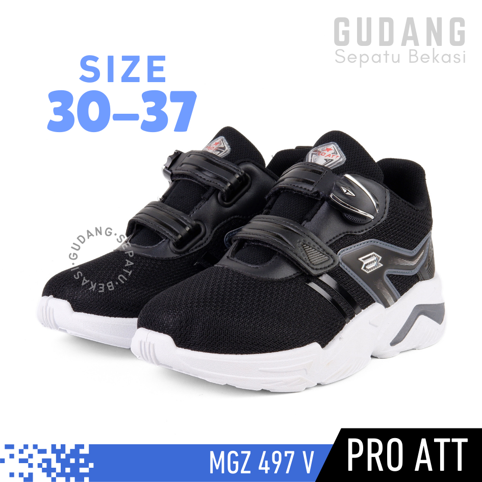 Sepatu Sekolah Anak Laki-laki / Cewek TK SD Kelas 1 2 3 4 Pro ATT MGZ 497 Hitam Putih Perekat Magnet