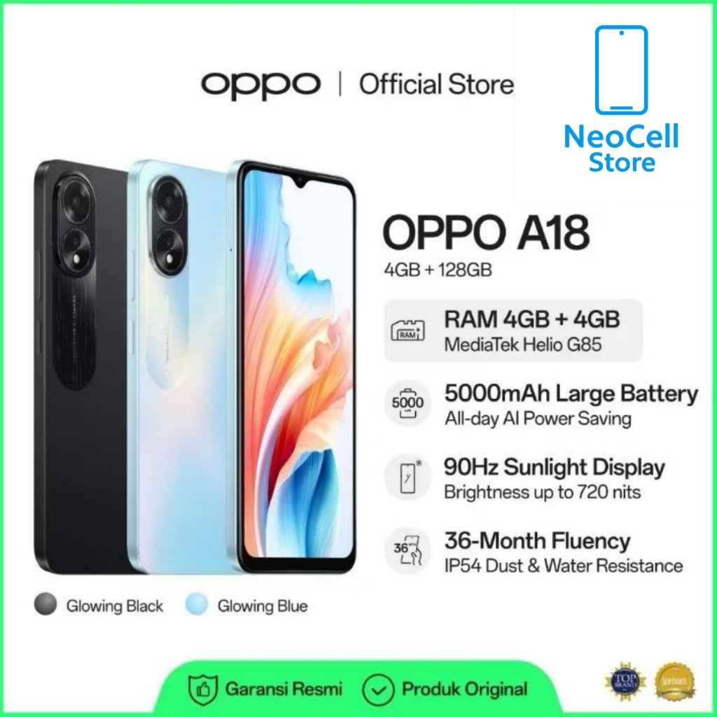 OPPO A18 RAM 6/128 GB | OPPO A 18 6/128 GB GARANSI RESMI OPPO INDONESIA