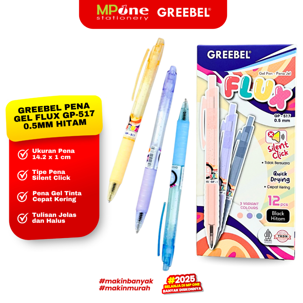 

(1 PCS) Greebel Pena Cetek Flux 0.5mm Tinta Hitam Silent Click / Pena Gel Retractable GREEBEL GP-517