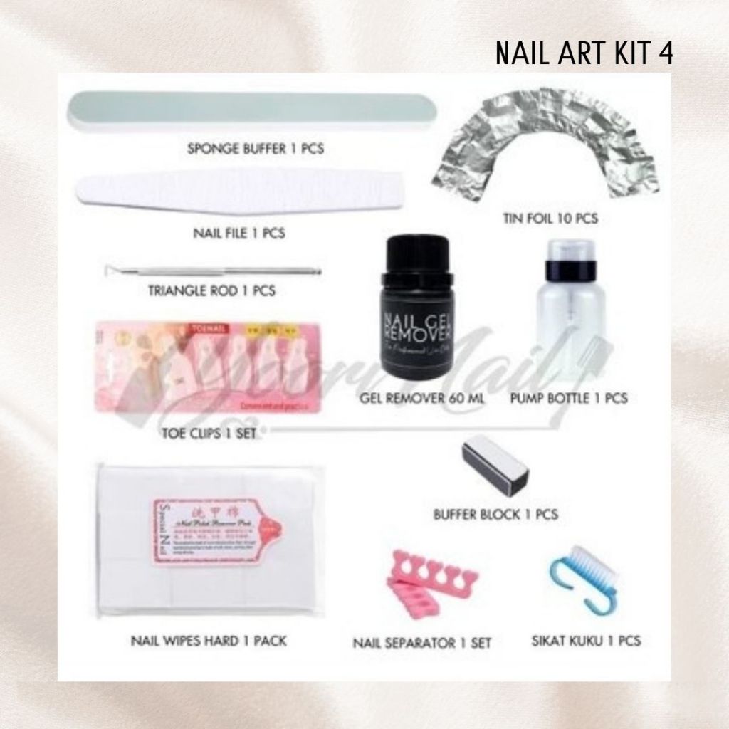 Nail art kit package 4 perlengkapan nail art paket buffer remove nail polish  paket nail art lengkap