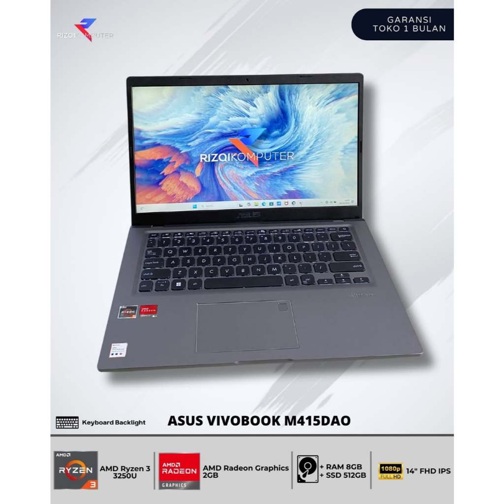 Asus VivoBook M415DAO AMD Ryzen 3 3250U Ram 8GB SSD 512GB sbaya