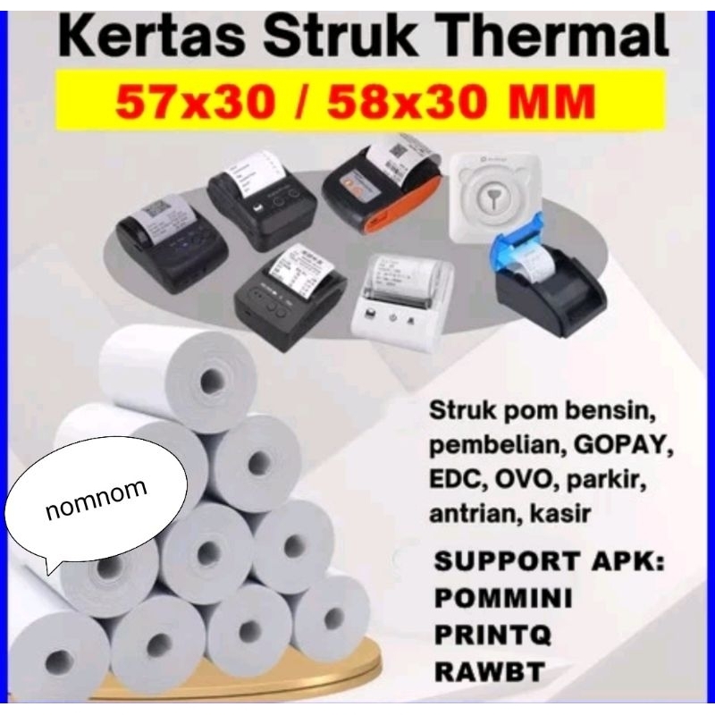 

Kertas Thermal Paper Roll 57x35/58x35 Thermal Printer Mini Bluetooth Cetak Hitam Kertas