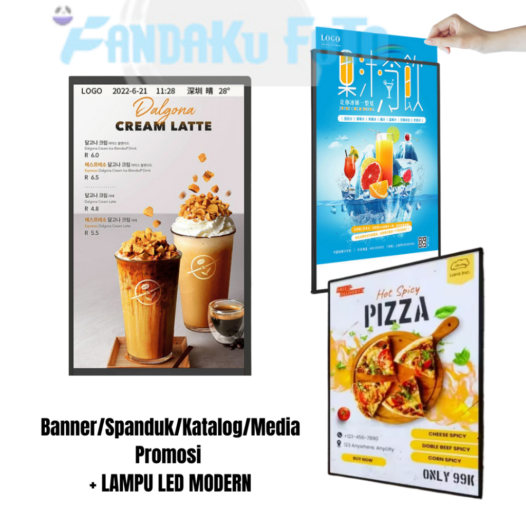 Wall Menu Frame Akrilik / Bingkai Poster Dinding / Display Menu Acrylic Banner Lampu Lighting