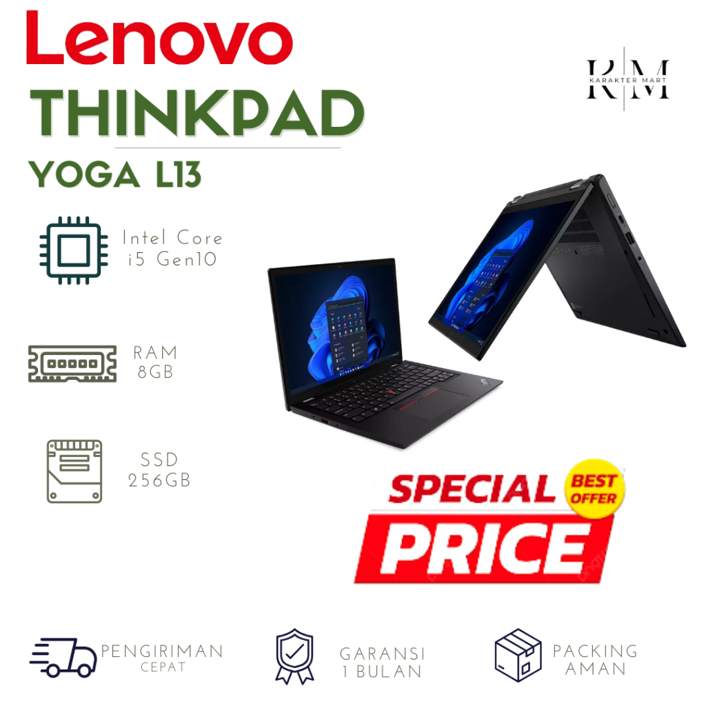 Laptop Touchscreen Lenovo Yoga L13 Core i5 Gen 10 Ram 8GB SSD 256GB Murah