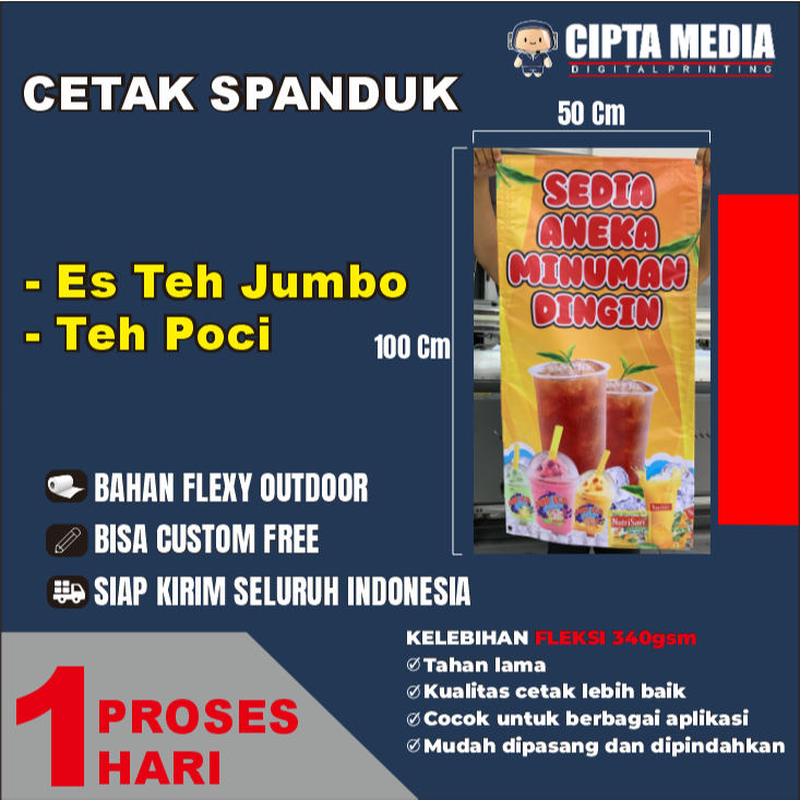 SPANDUK BANNER ES TEH - TEH POCI - ES TEH JUMBO | FREE DESAIN | BISA COD