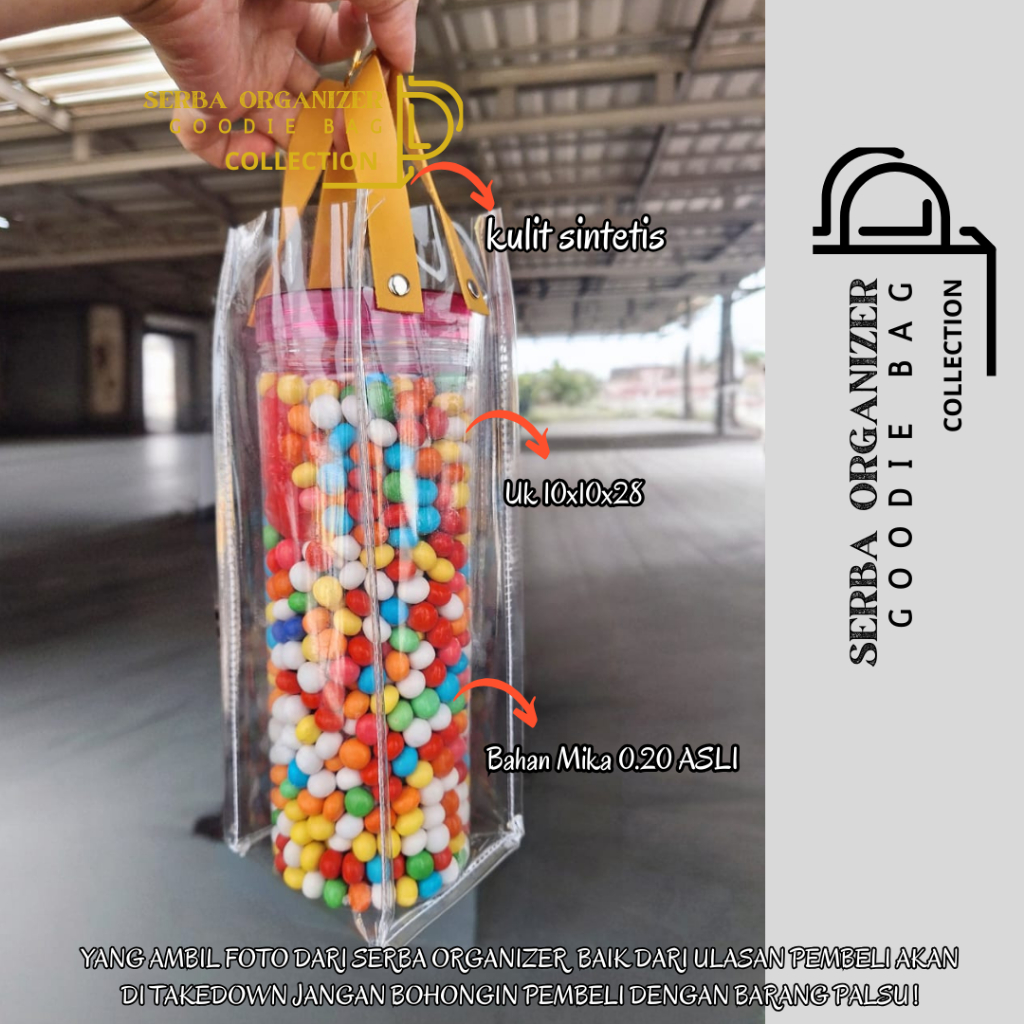 Tas Mika PVC Mika Kancing Transparan / Goodie Bag / Tas Hampers / TAS BOTOL  Tumbler SERBA ORGANIZER