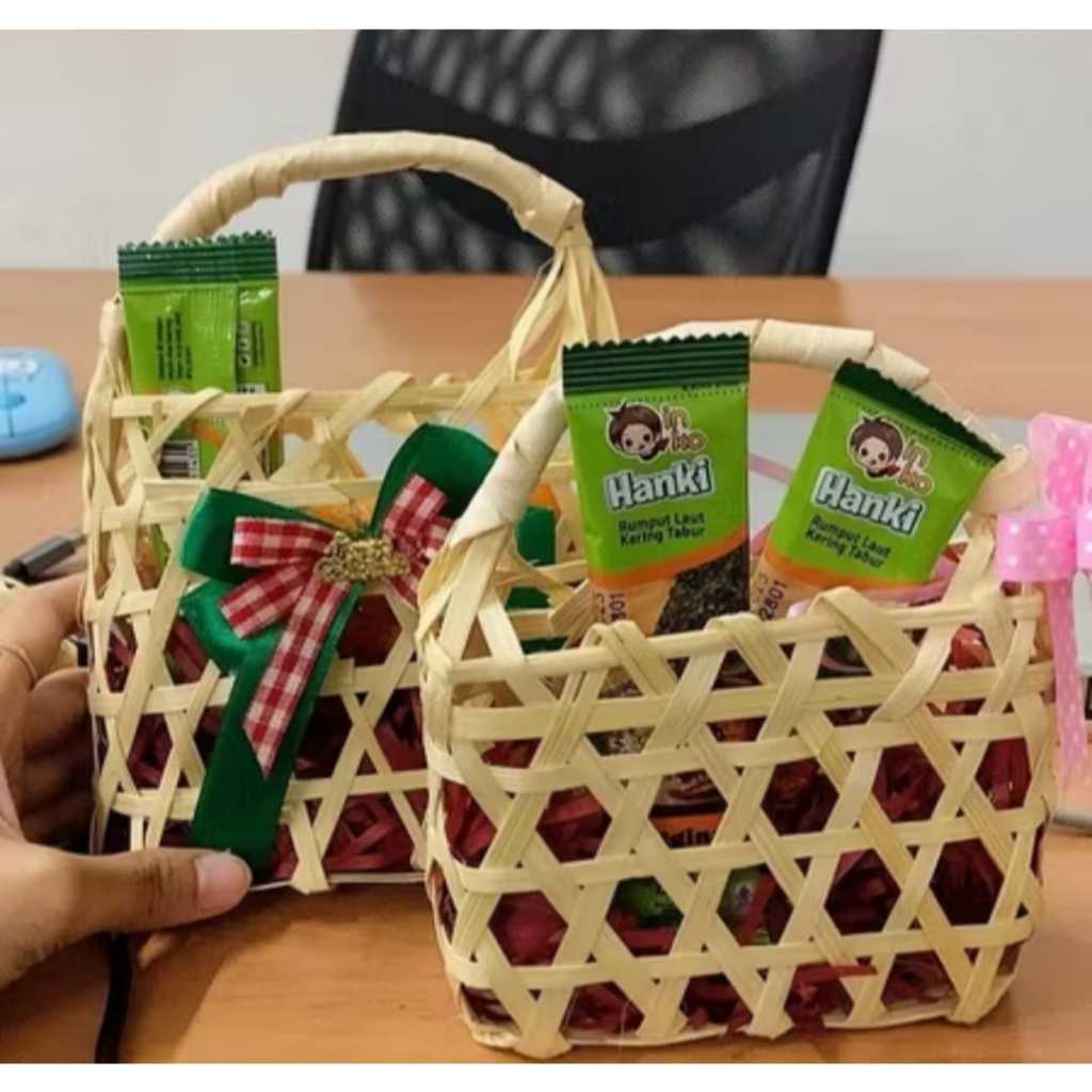 Tempat Snack tempat dodol Anyaman bambu keranjang mini tas souvenir wadah snack mini anyaman bamu