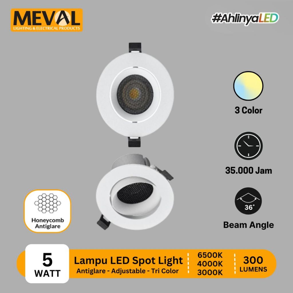MEVAL Lampu Sorot LED Downlight Spot Light Antiglare Tri Color - Adjustable