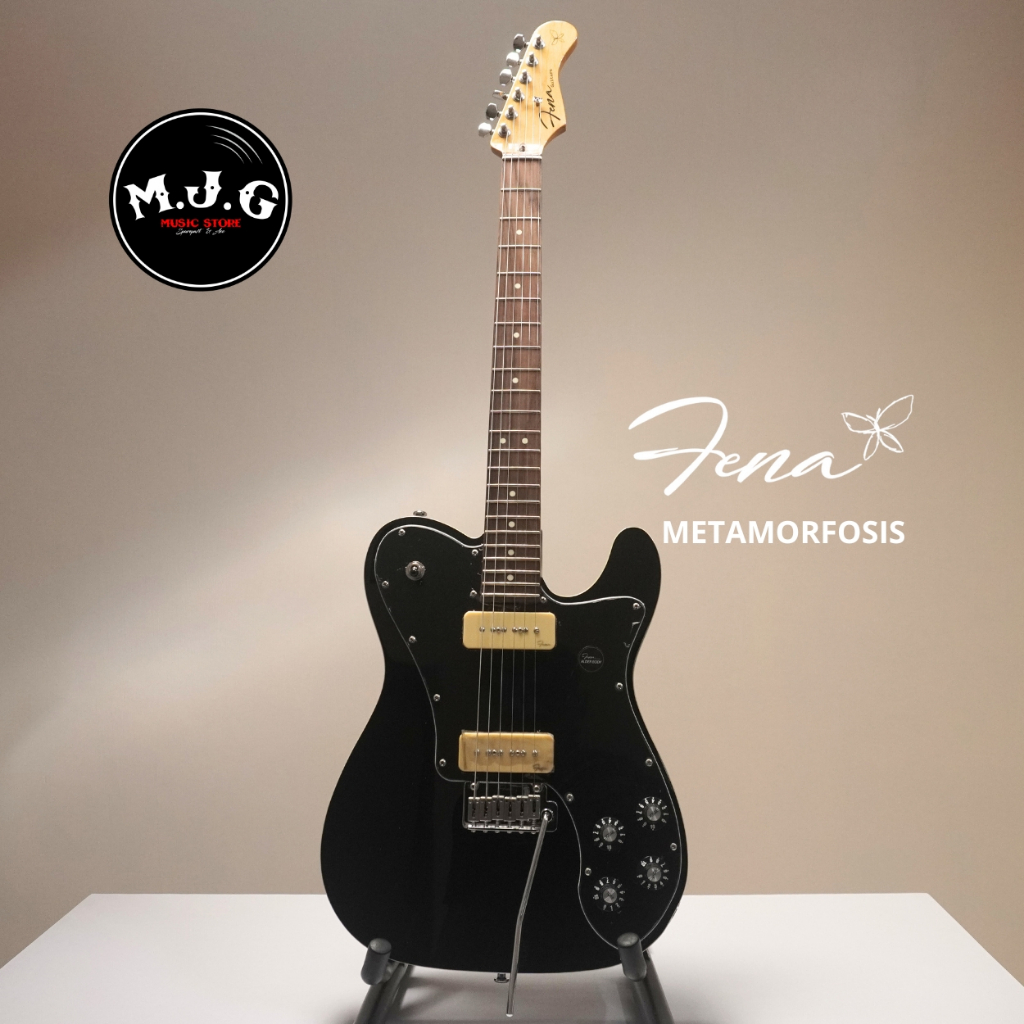 gitar elektrik Fena metamorfosis telecaster deluxe TLDX hitam rosewood FB with P90 alnico pickup