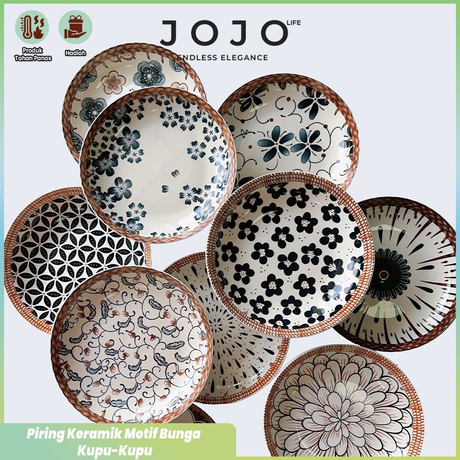 [READYYY] JOJO LIFE Piring Makan Keramik Motif Flower Japanese Elegan/ Set Piring Motif Bunga Jepang
